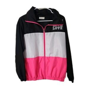 Vintage Bobbie Brooks full zip hoodie Windbreaker Love love love Black & Pink, M